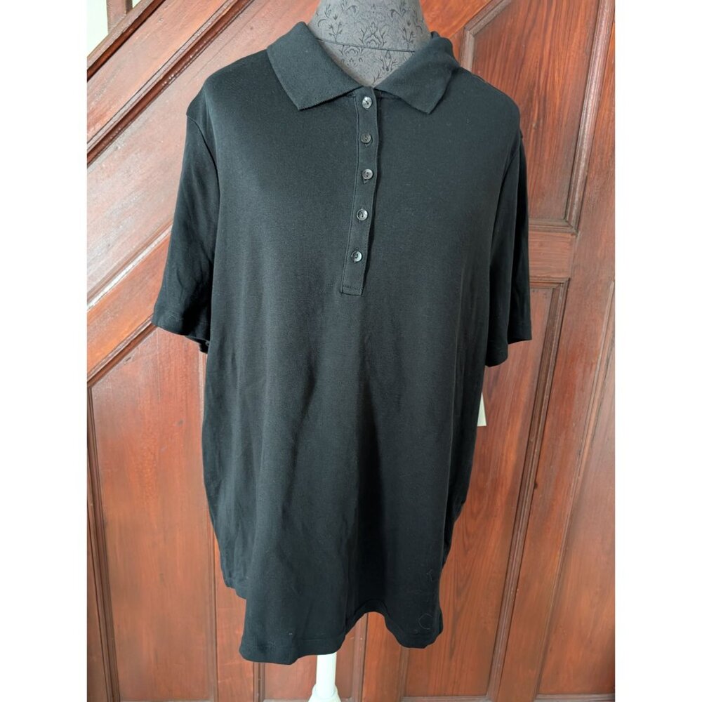 Studio Works Womens Black Polo Shirt 2X Button-Up Collar Lightweight Casual